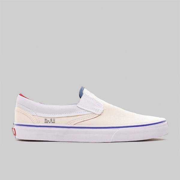 VANS SLIP-ON OUTSIDE IN ANAHEIM NATURAL NAVY RED 